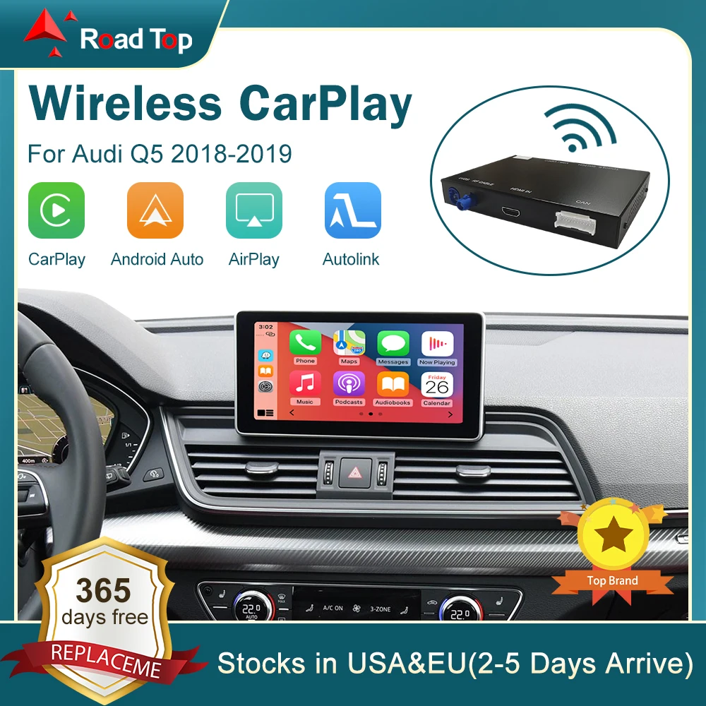 Wireless CarPlay Android Auto Interface for Audi Q5 2018-2019, with Mirror Link AirPlay Car Play Functions