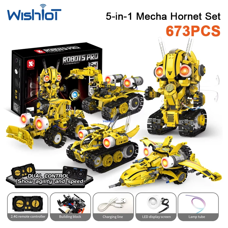 5-in-1 Programmable Robot Building Blocks Kit Remote APP Control Digital Display Color Sensor STEM Toy Kids Adults Gift Set