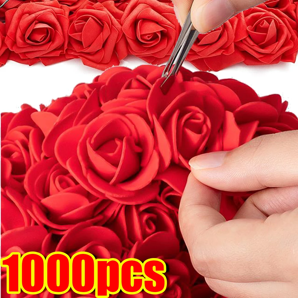Venta al por mayor, cabezas de rosas rojas, flor de espuma Artificial, regalo DIY, ramo de osos de peluche, boda, Día de San Valentín, hogar, decoraciones florales de 3,5 cm