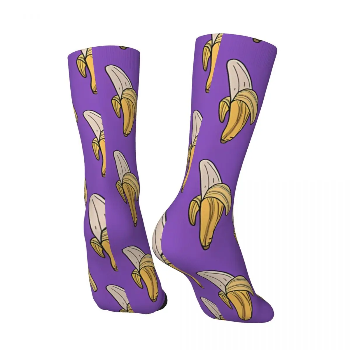 Paarse Banaan Grappige Heren Sokken Retro Fruit Eten Harajuku Gekke Crew Sok Cadeau Patroon Gedrukt