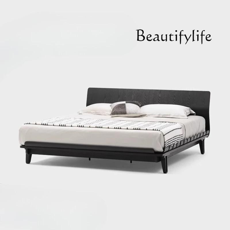 

Nordic modern minimalist medieval retro Rhine black walnut/curved wood flush edge platform double bed master bedroom