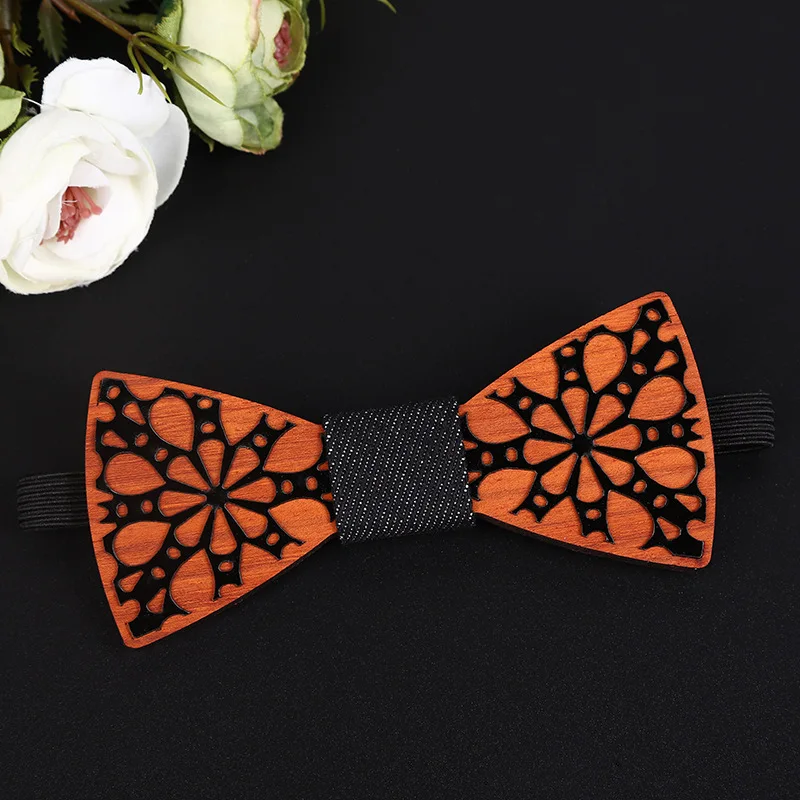 SOMESOOR Trendy Butterfly Wooden Bowtie Novelty Handmade Engraved Wood Neck Ties Floral Grava Men's Suit Gifts Fit Wedding Party