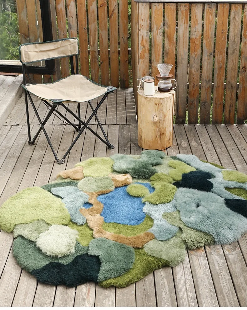Wool art forest moss decoration special-shaped carpet living room green designer creative green lawn blanket bedside blanket