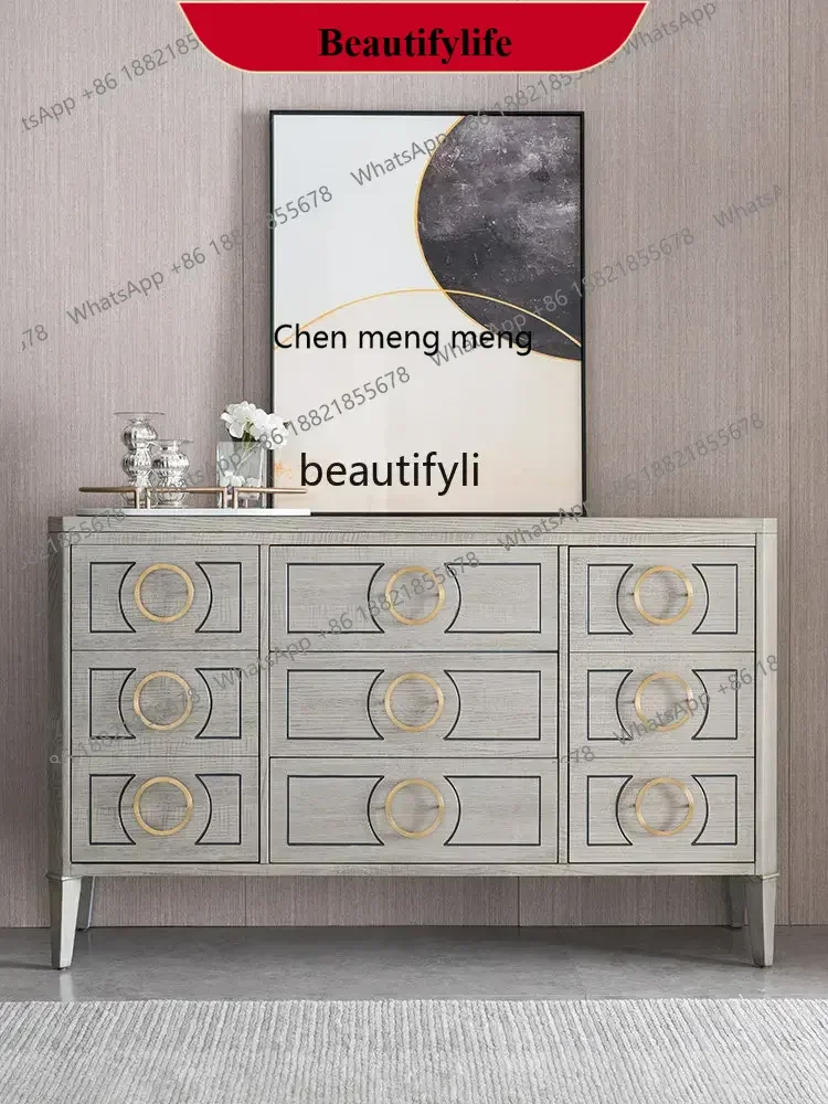 D178 Y zq Light Luxury Solid Wood Sideboard Living Room Modern Locker Simple Wine Cabinet Tea Cabinet