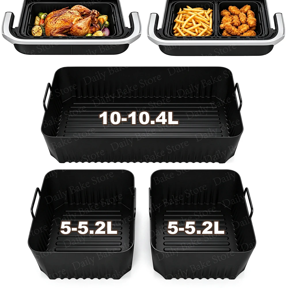 Silicone Liners for Ninja AAF500EU AF500EUCP, Reusable Air Fryer Insert for Ninja Flexi Drawer 10.4L / 2x5.2L, Easy to Clean