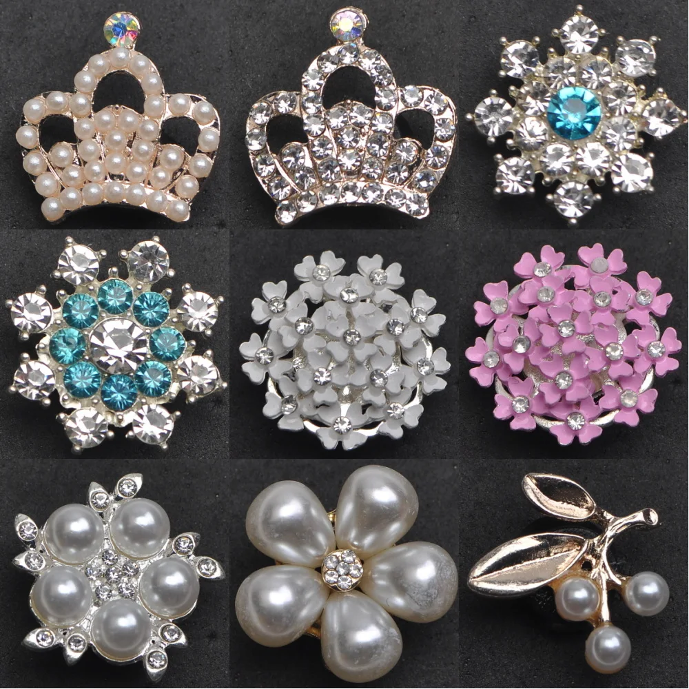 New 1 Pcs Crown Metal Shoe Charms White Pearl Flower Shoe Charms Blue Pink Diamond Shoe Decoration Women Girls Gifts