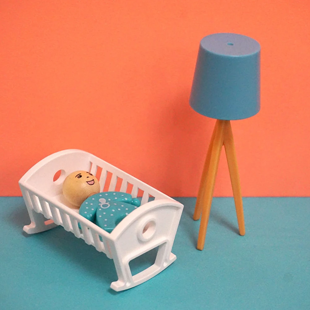 

Miniature Furniture Baby Bed Floor Lamp Decor Dollhouse Kids Room Toy Plastic Model nament Simulation Home Accessories Mini