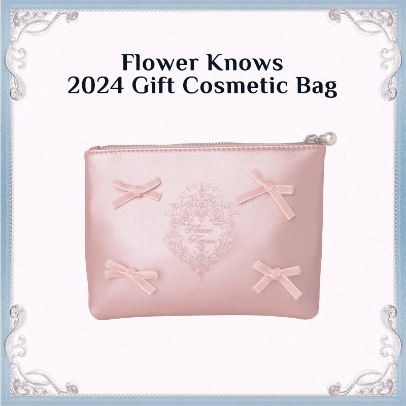 Flower Knows Cosmetic Bag Pink PU Leather Bow high-capacity