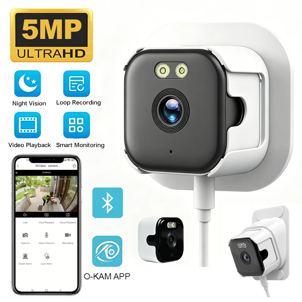 5MP Window Security Camera 5GHz WiFi Indoor Cam Color Night 