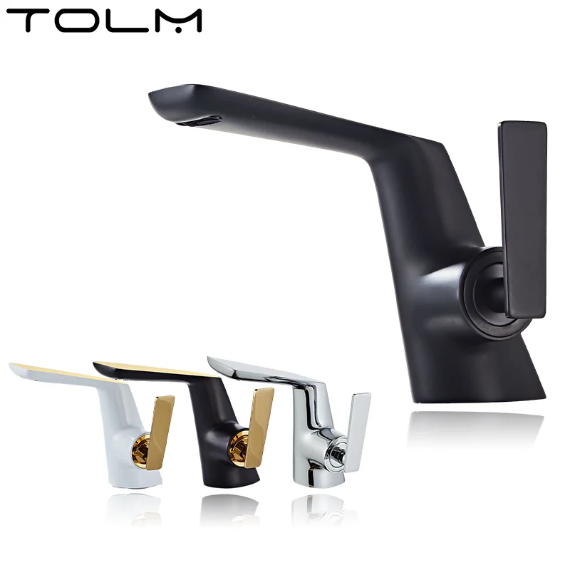 TOLM Chrome Bathroom Deck Mounted Waterfall Basin Faucet Hot Cold Water Sink Mixer Taps Black gold Lavatory Single Hole Crane