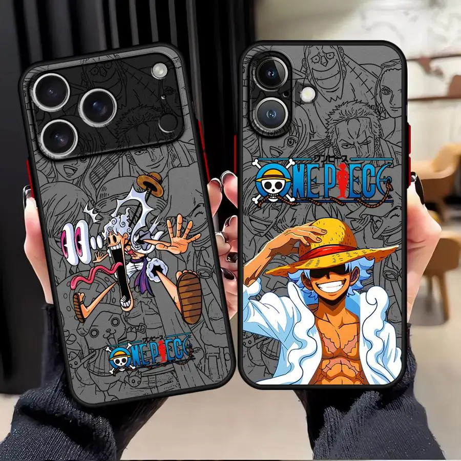 Funda de teléfono para iPhone XS 12 Mini 14 15 16 Plus 11 12 13 Pro Max XR 7 8 SE 16e 17 Air Black Edge Anime Luffy Cool One Piece