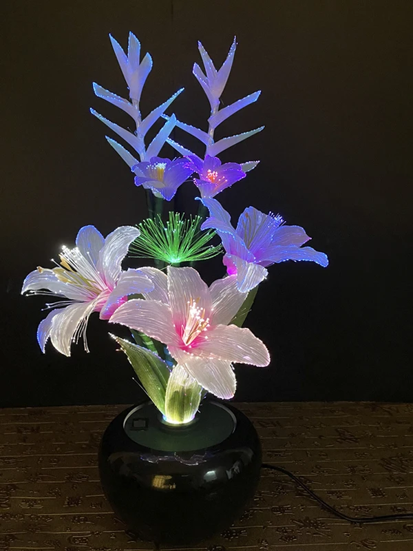 

New Chinese Style Decorative LED Lotus Flower Lamp Fiber Optic Pine Tree Bonsai Light Lighting Home Decorations