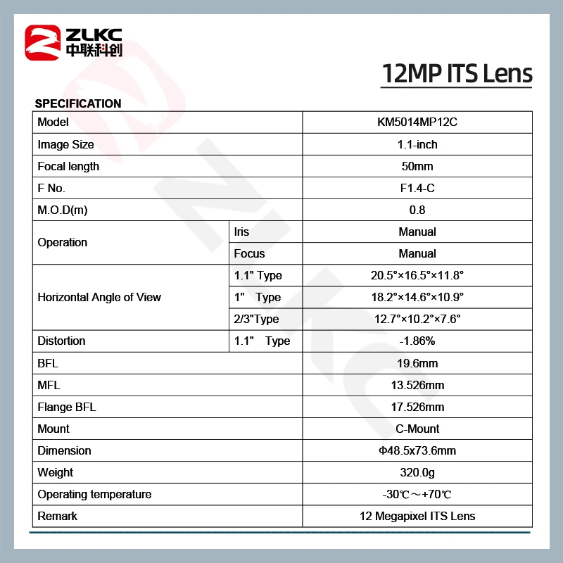 ZLKC 1.1'' C-Mount Lens F1.4 50mm Prime Lens CMOS Camera Lens 12MP Cameras Machine Vision Manual Iris Low Distortion