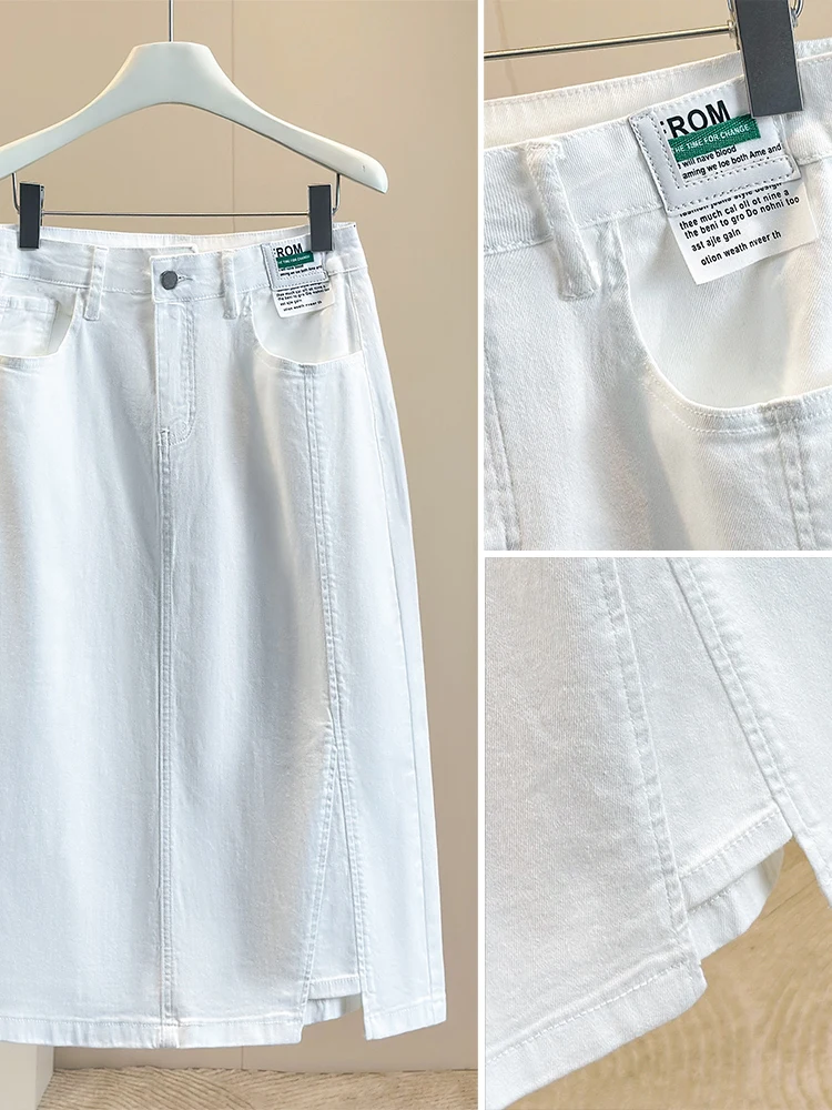 Authentic Early Autumn Loose Denim A-Line  Skirt for plus Size Women mid Waist Design Casual Cotton Leather Skirt