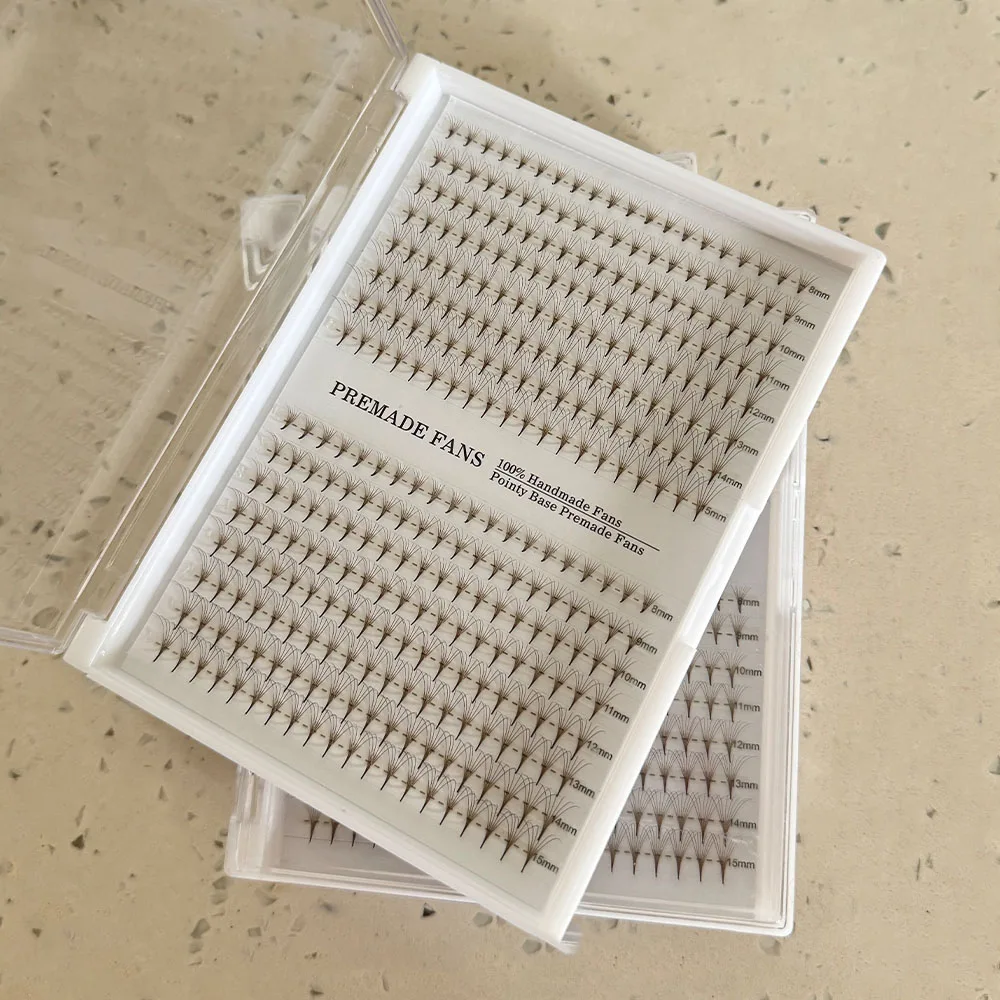 Marrom colorido 640 fãs 3d 5d 6d pré-fabricados ventiladores soltos 8-15 extensões de cílios de base pontiaguda fina misturada cílios de volume russo
