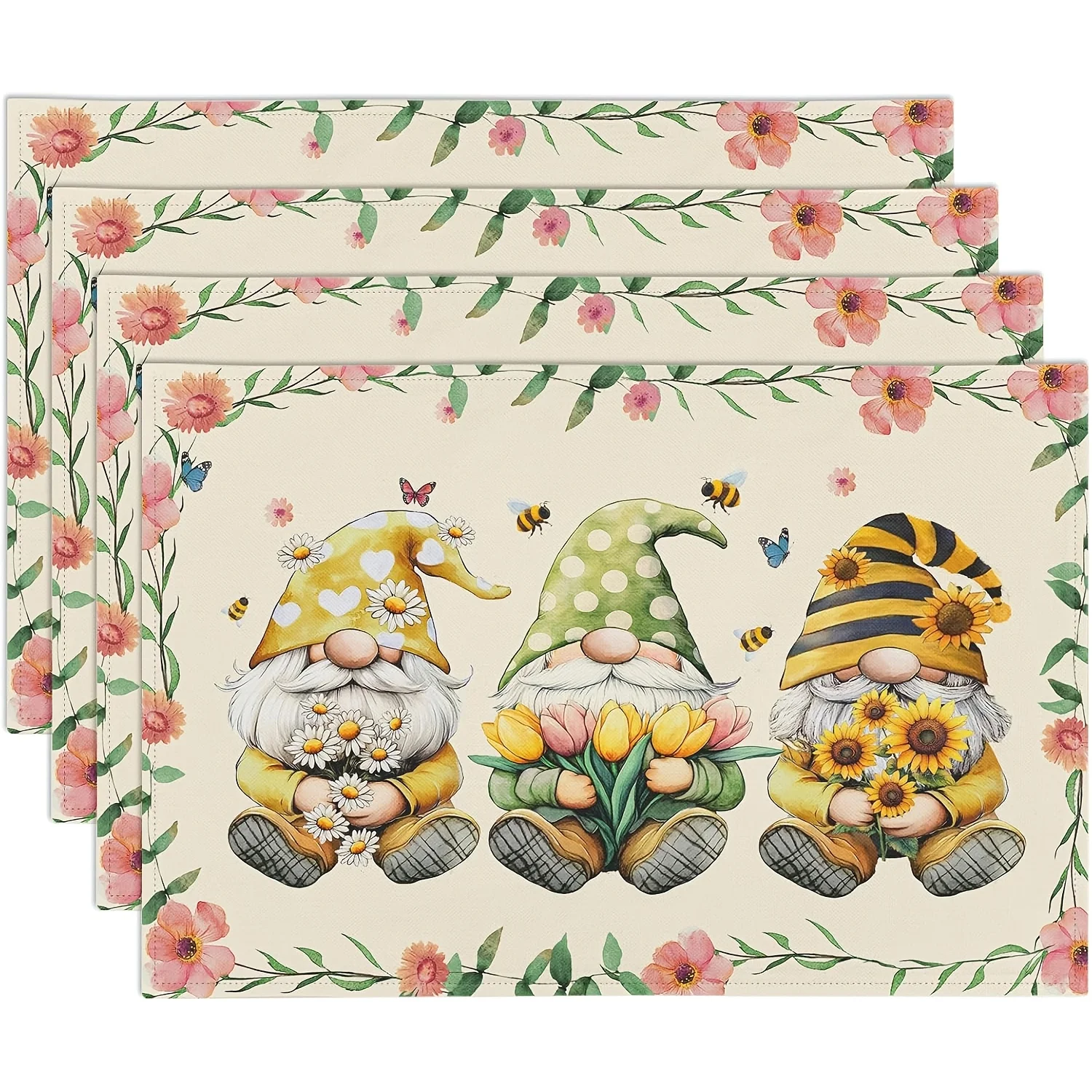 Outdoor Furniture Design - Spring Floral Gnome Printed Placemats Garden