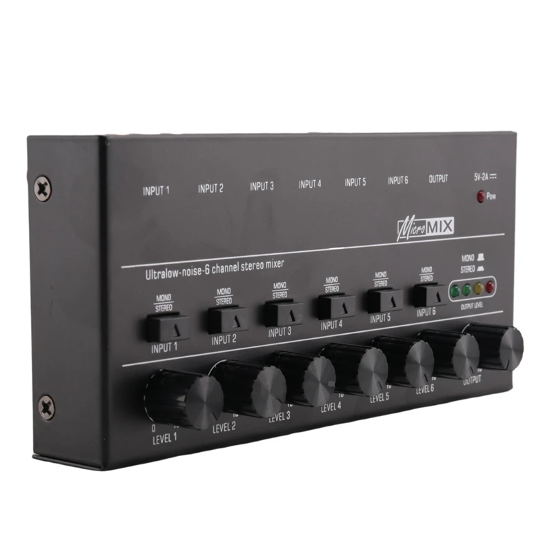 1 PCS 6 Channels Audio Mixer Mini Stereo Mixer Professional Sound Mixer 6.35MM Low-Noise USB Mixer For Recording Studio ,Black