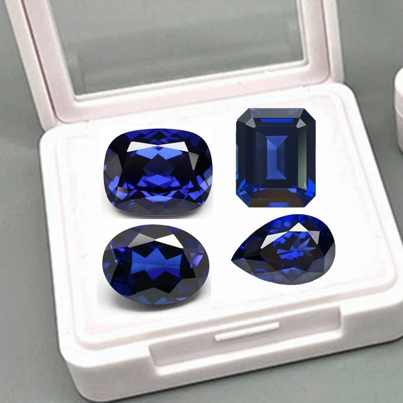 

Premium Box Blue Sapphire Mohs Hardness Gems Test Blue Various Cuts Shapes Gem For Gem Collection/Jewelry Making Stone