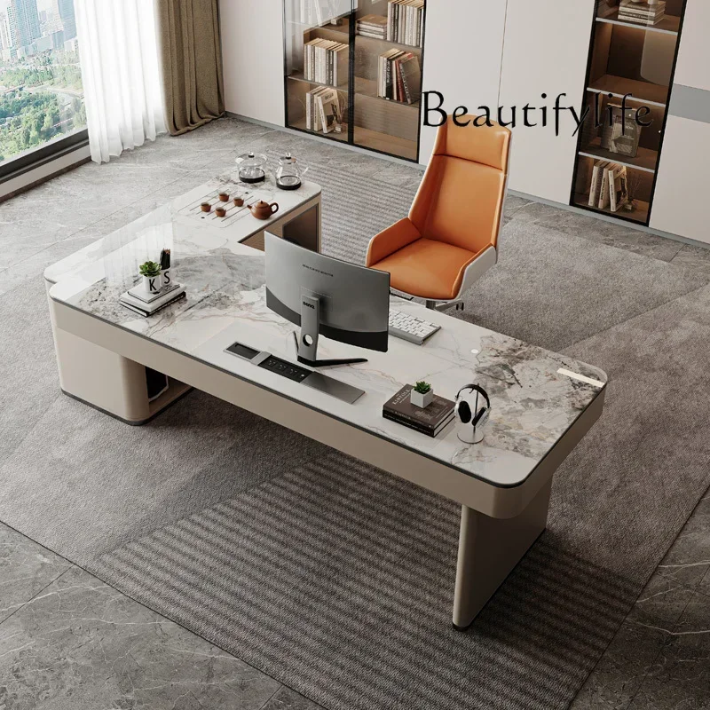 

Light luxury corner desktop computer table modern rock slab desk tea table integrated designer tea table