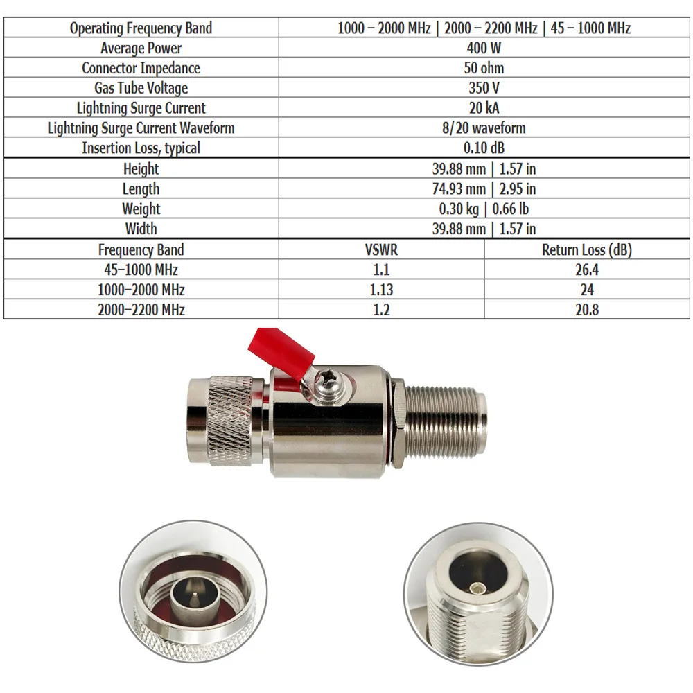 RF Coaxial DC-3G Frequency Lightning Arrester N Male to Female Adapter Gas Discharge Protection for HAM CB Radio WLAN WiFi  50Ω
