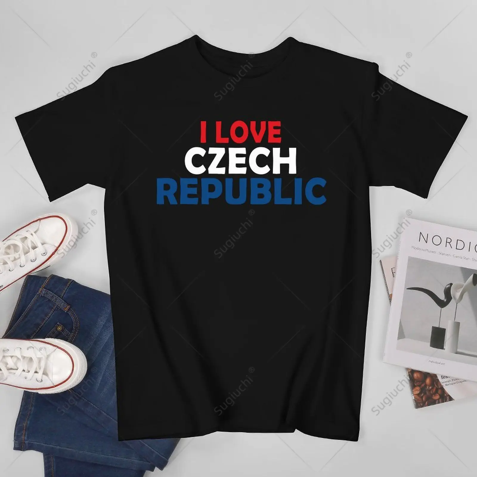 Unisex Men I LOVE Czech Republic Flag Tshirt Tees T Shirts Women Boys 100% Cotton T-Shirt
