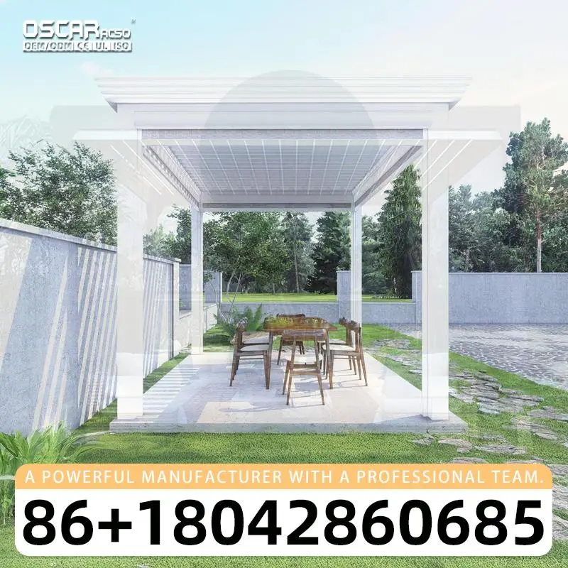 

Оптовая продажа биоклиматической алюминиевой перголы 3x3 4x3 5x4 6x4 Размер со светодиодной подсветкой для Cabanas в заводской перголи