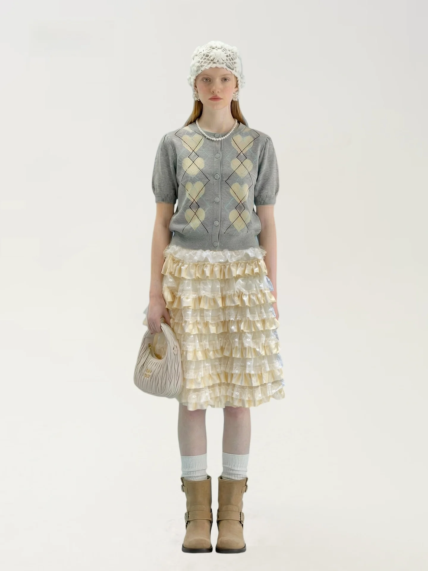 

Женская пышная юбка AHMI с высокой талией и кружевной отделкой, новая весенняя модель, теплая юбка-кейк для повседневного использования, А-силуэт