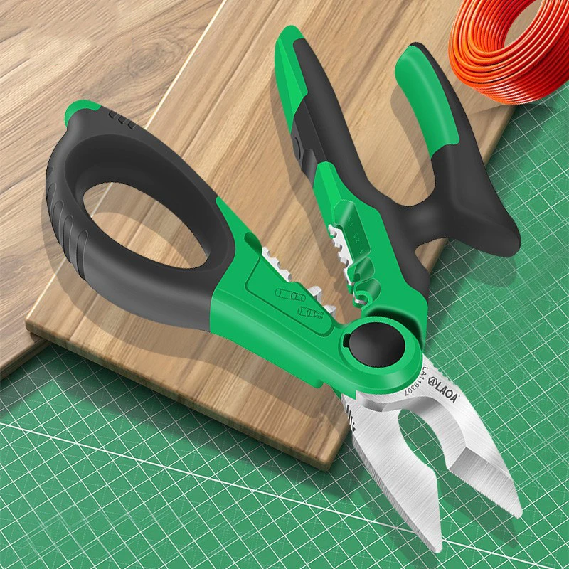 7 Inch Electrician Scissors Stainlesse1.5-4mm2 Wire Cutter Stripping Professional Cable Cutting Terminal Crimping tool