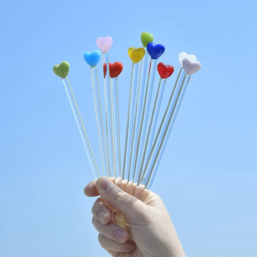 

8Pcs Multicolor Glass Heart Swizzle Sticks Stirrers for Cocktails Coffee Bar Accessories Swizzle Sticks