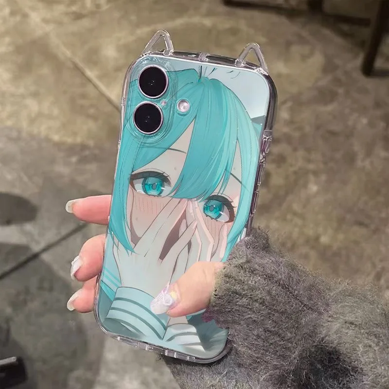 Funda de teléfono de lujo con diseño de chica y gatito para iPhone 11, 12, 13, 14, 15 16 Pro Max XR XS 8 7 Plus X SE, funda suave transparente con bonito gato
