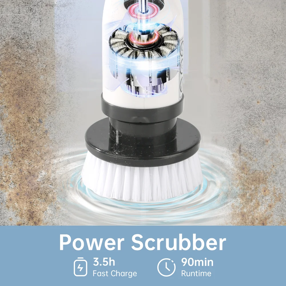 ชุดอุปกรณ์ทำความสะอาดไฟฟ้าด้ามยาวในครัวเรือนมัลติฟังก์ชั่นไร้สายแบบชาร์จไฟฟ้าเครื่องมือแปรงทำความสะอาดห้องครัว