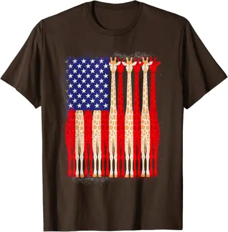 Lustiges Giraffen-T-Shirt mit amerikanischer Flagge, patriotisches 4. Juli T-Shirt, Y2k, niedlicher Tierdruck, US-Flaggen-Grafik, Damen- und Herrenbekleidung, Baumwoll-T-Shirts – Detail 11