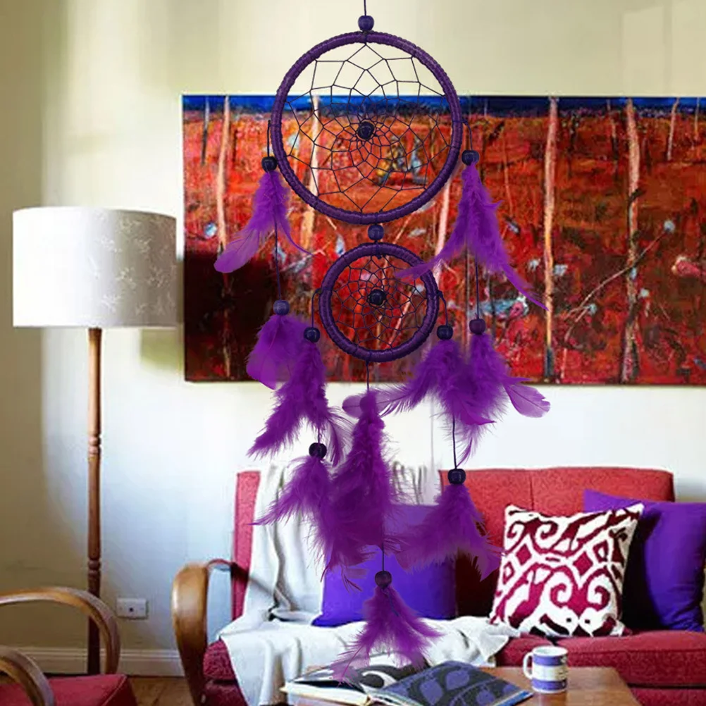 

1Pcs Dreamcatcher Hanging Ornament Double Ring Handmade Car Home Decor Indoor Decorative Hanging Adornment Gift for Friends