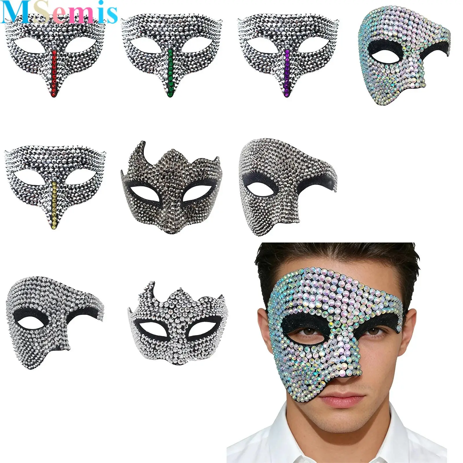 

Masquerade Mask Rhinestone-embellished Half-face Eagle-beak Fashion Eye Mask for Vintage Venetian Halloween Dance Party