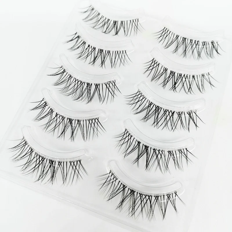 5Pair False Eyelashes Naturally Simulated Thick Transparent Stem Fake Eyelashes Glimmer Beginner Makeup Tools Lashes