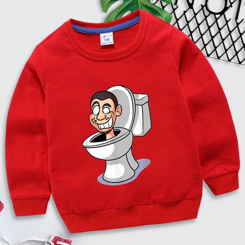 Funny Skibidi Toilet Graphic Solid Sweatshirts for Children Fashion Crewneck Sweatshirt Boys Girls Sport Tops Kids Casual Hoodie