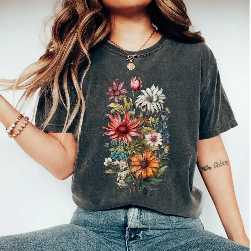 Wildflowers T Shirt Cottagecore Wild Flowers Floral Botanical Pressed Flower