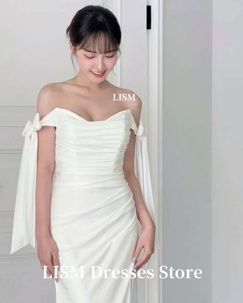 LISM Elegant Off Shoulder Mermaid Wedding Dresses Side Split Korea Photo shoot Soft Satin Bridal Gowns Corset Customized 2025