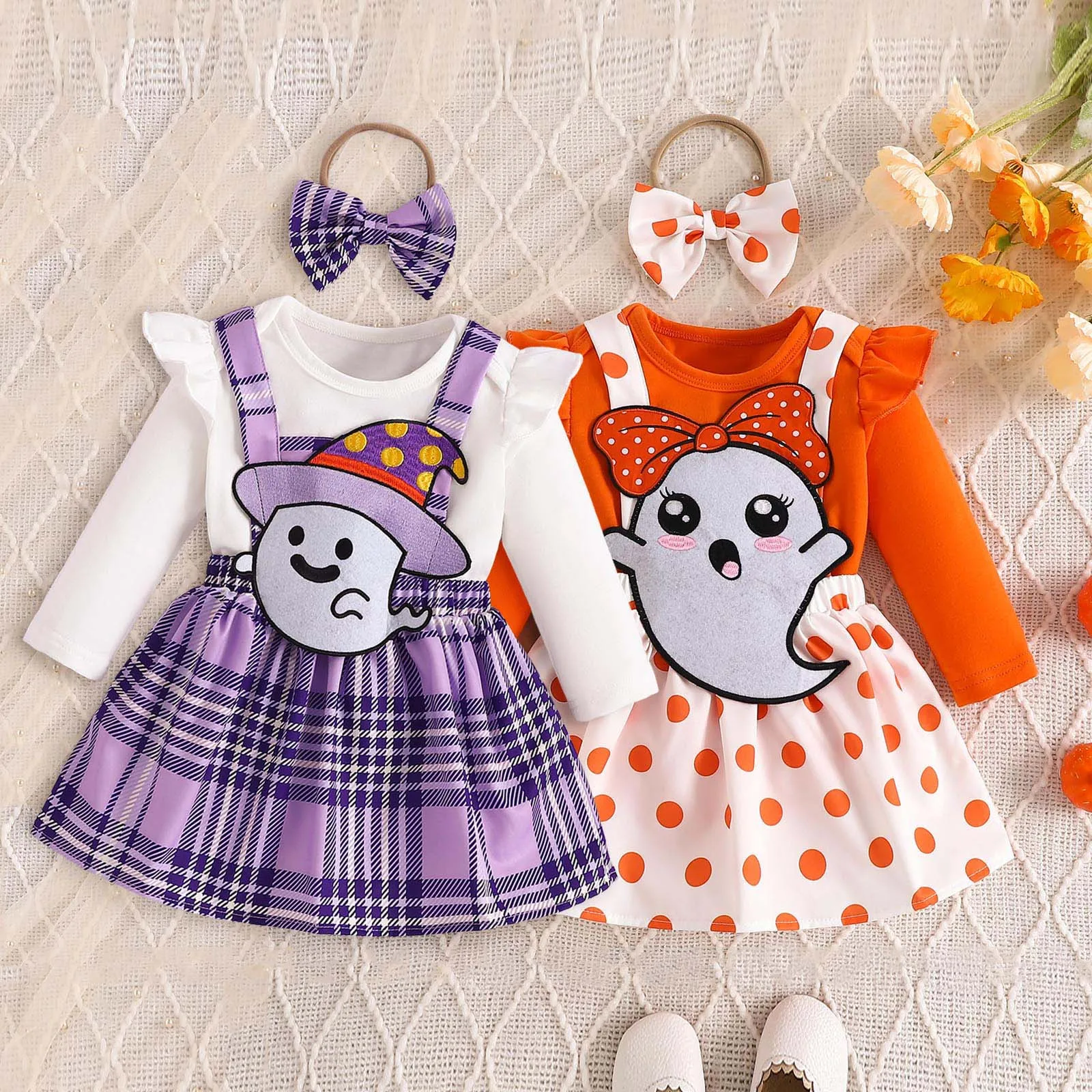 

Baby Boys & Girl Easter Infant Newborn Baby Girl Clothes Sets Short Sleeve Rompers Rabbit Embroidery Skirts Headband Outfits