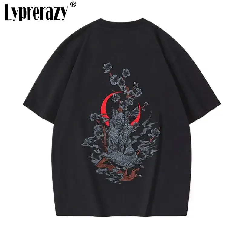 Lyprerazy Chinese Style Short-sleeved Embroidery T-shirt Summer National Tide Cotton Loose Men's Tee Shirt