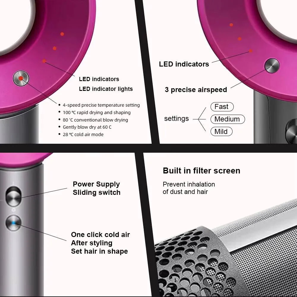 New 1.8M Professinal Leafless Negative Lon Hair Care Quick Home Powerful Hairdryer Constant 200 Million Anion Blow Dryer