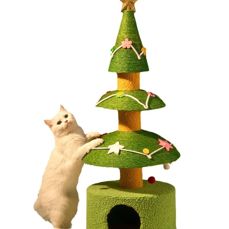 New Arrive Natural Sisal Christmas Tree Shaped Cat Tree Christmas Tree Scratcher Scratching Post For Cat