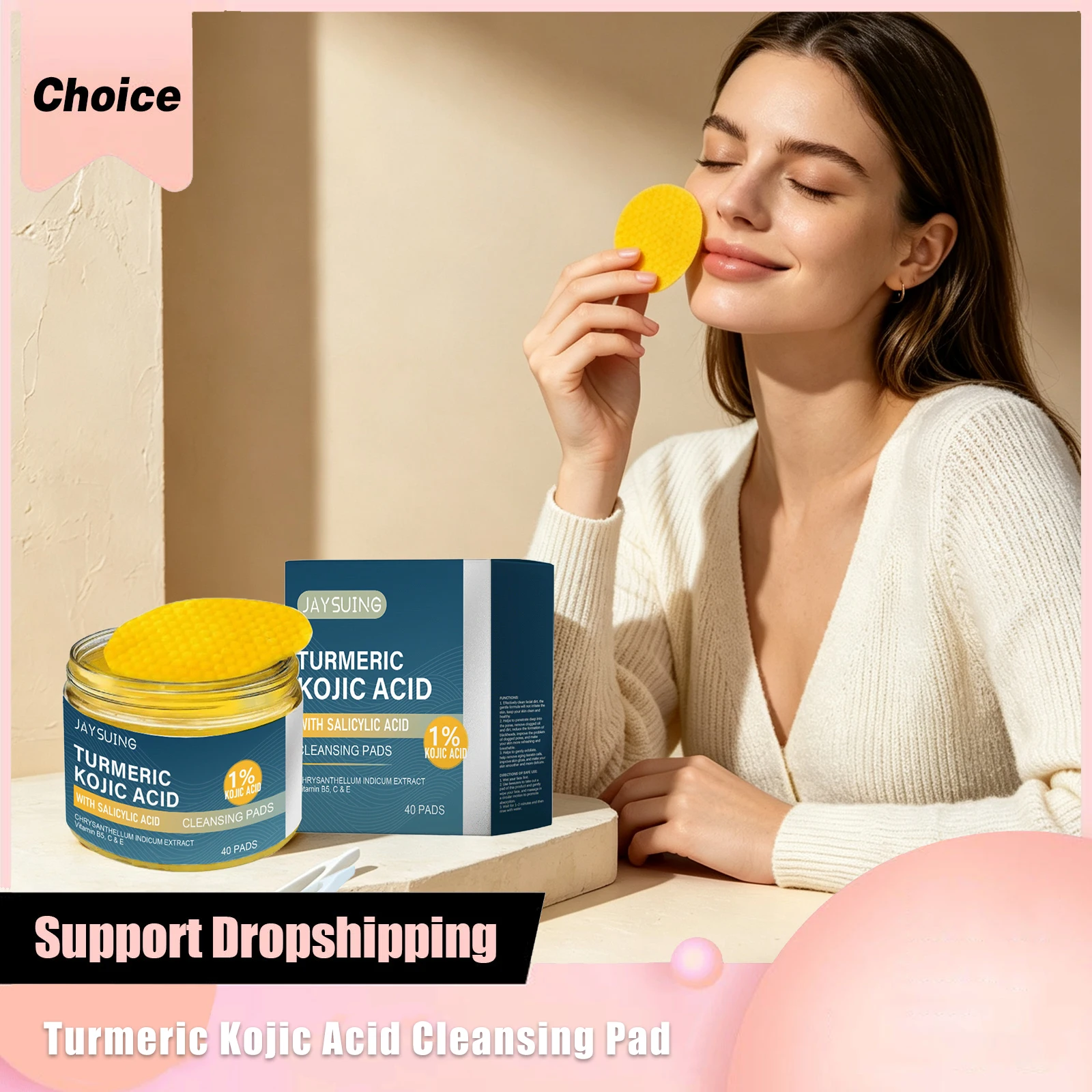 Turmeric Kojic Acid Cleansing Pad Remove Acnes Dark Spot Unclog Pores Oil Control Brightening Exfoliate Soothing Remover Cottons