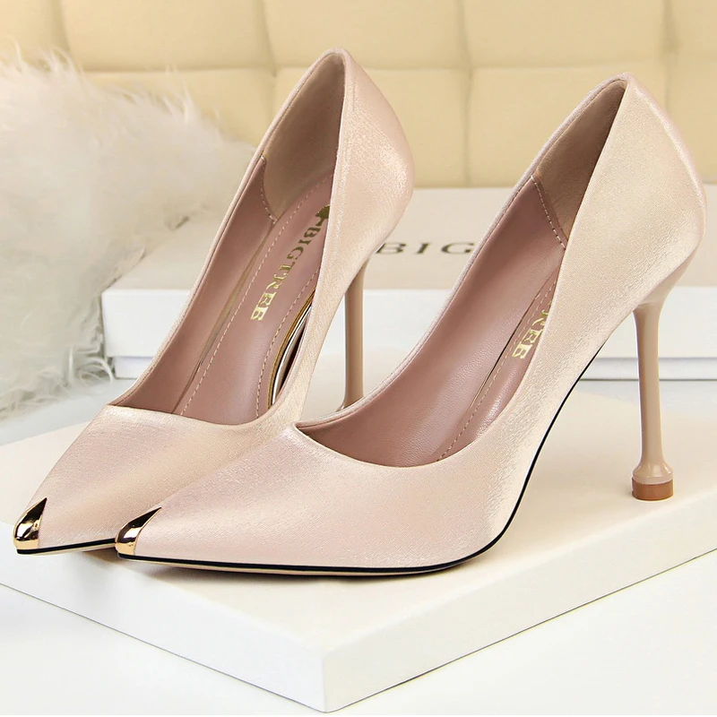 BIGTREE Shoes 2023 New Women Pumps Spring High Heels Satin Luxurious Banquet Shoes Stiletto Metal Tip Heels Women Party Shoes