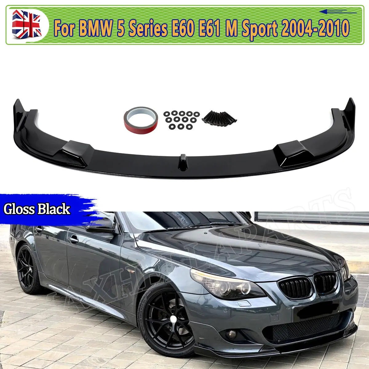 

Front Lip Bumper FOR BMW 5 SERIES E60 E61 520d 530i 545i 550i M SPORT 2004-2010 GLOSS BLACK FRONT SPLITTER LIP SPOILER Refit