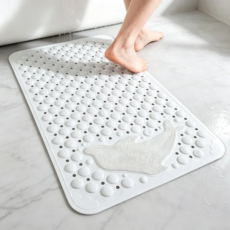 35×70cm PVC Non-Slip Bath Mat, Cute Dolphin Pattern Waterproof Anti-Skid Shower Rug for Bathtub, Shower Room & Home Bathroom