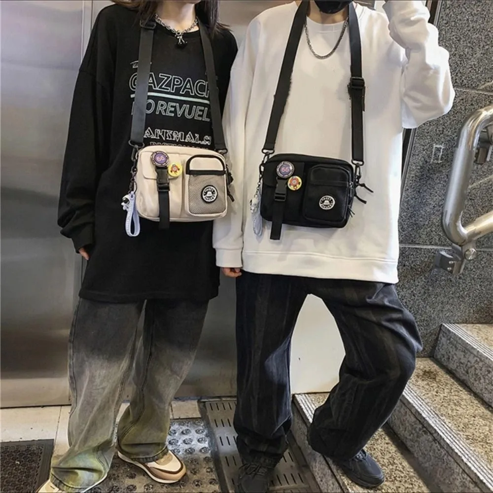 

Fashion Quick-dry Canvas Shoulder Bag Harajuku Pendant Men Crossbody Bag Casual Korean Style Mobile Phone Pack Daily