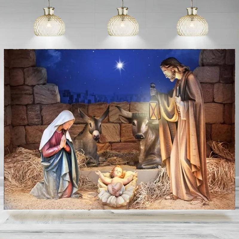 Nativity Backdrop Christmas Manger Holy Child Banner Church Display Photographic Background Nativity Story Play