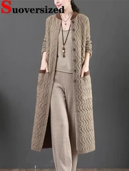 Vintage Thick Knitwears Long Cardigan Loose Plus Size 4xl Elegant Sweaters Spring Fall Casual Knitted Coat Fashion Korean Jacket