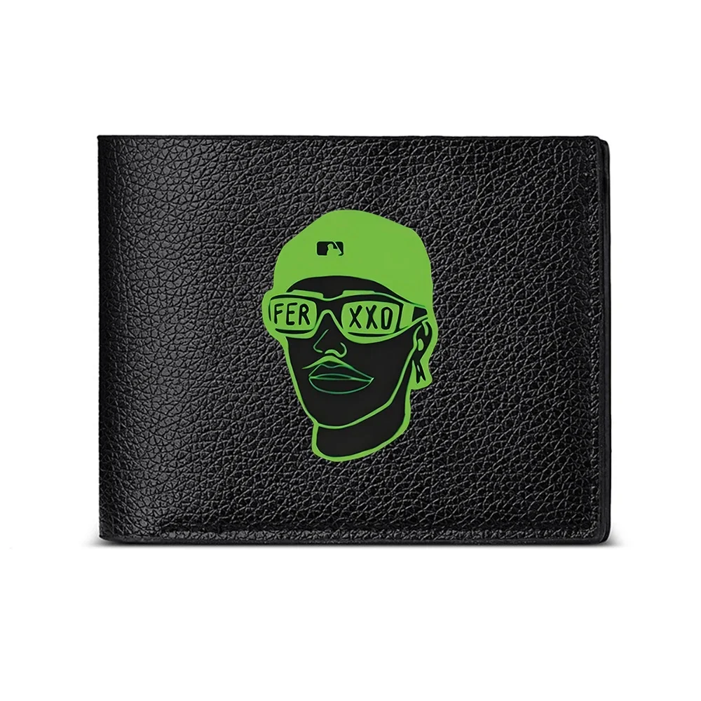 Green Cap And Sunglasses Face Design Men's Wallet Card Holder Casual Business Fashion Print Style Accessory